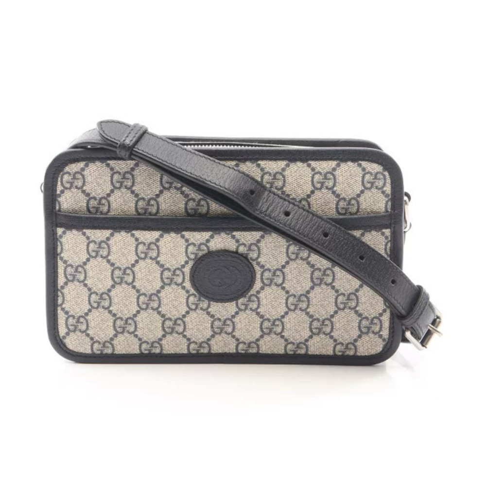 Gucci Interlocking GG Supreme Bag Canvas Leather Shoulder Bag Navy Blue Beige